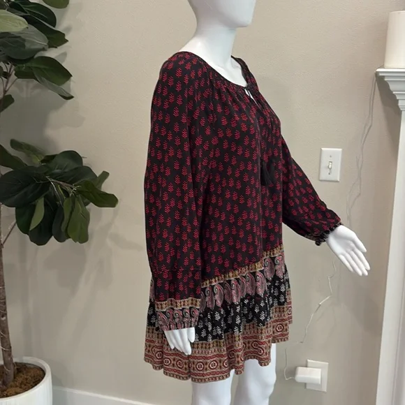 Beachlunchlounge Floral Paisley Mixed Print Peasant Tunic Size XL Long Sleeve - Picture 6 of 13